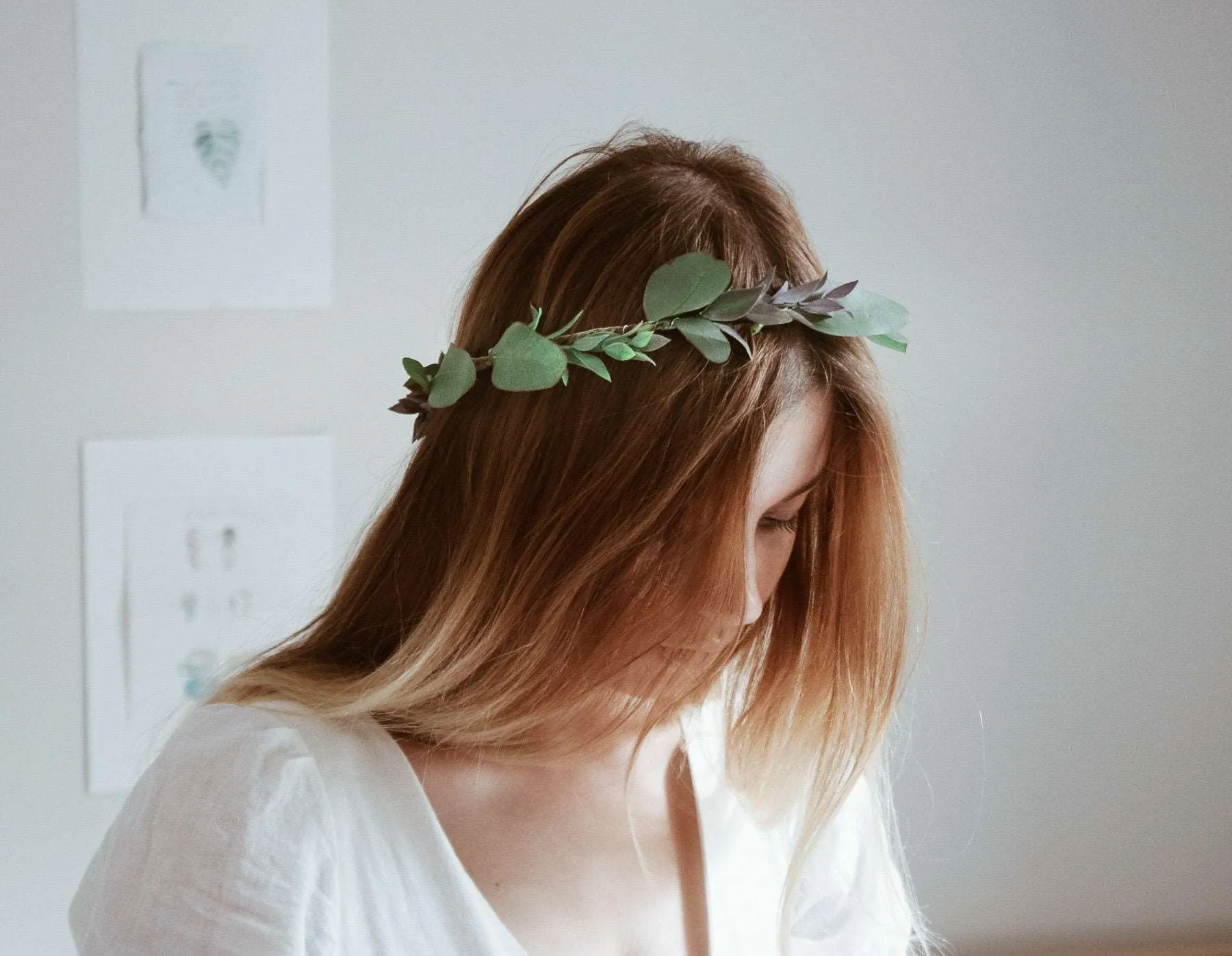 Boho Eucalptus Flower Crown, Green Flower Crown, Greenery, Eucalyptus Crown, Silver Dollar Eucalyptus, Wedding Crown, Boho Flower Crown