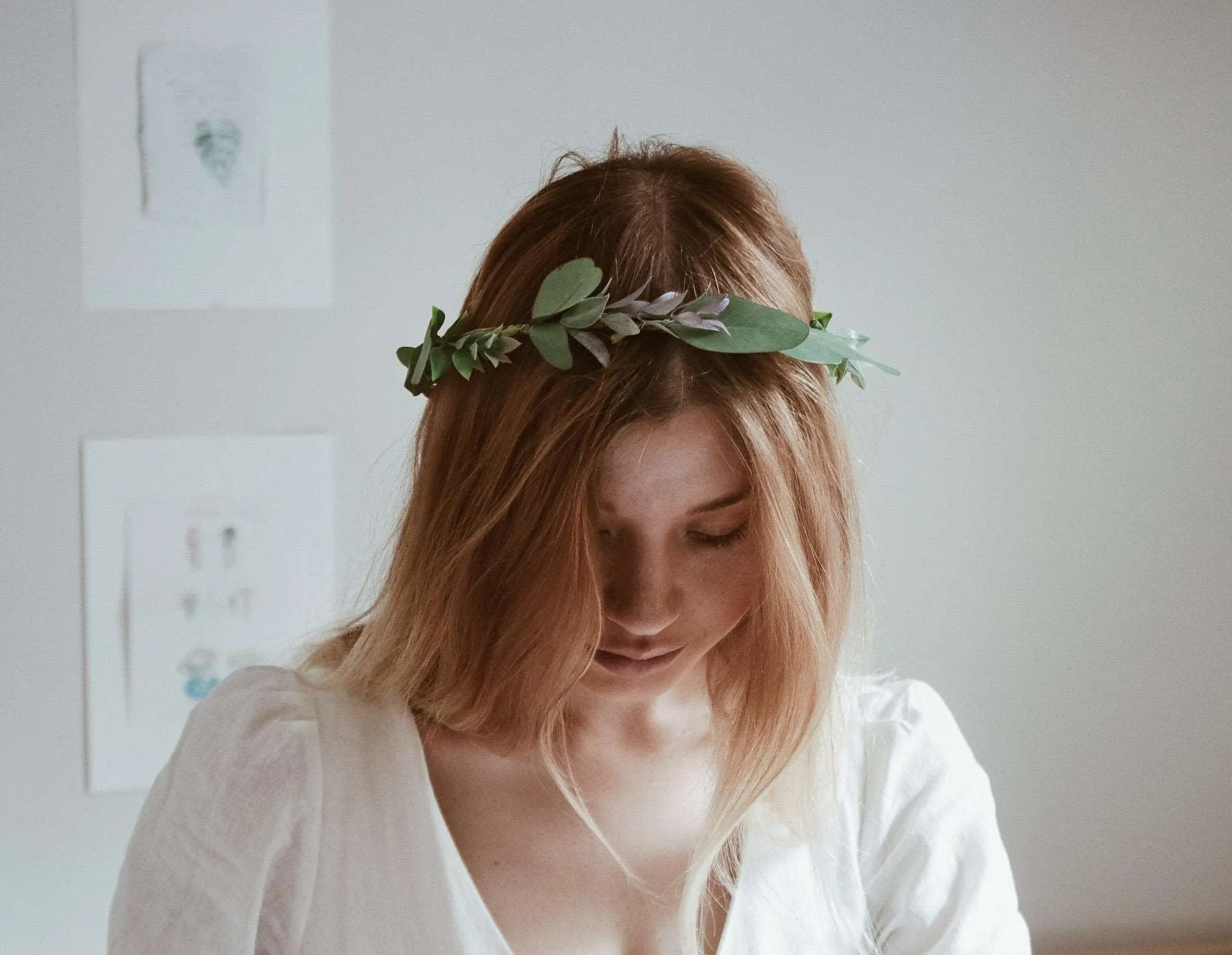 Boho Eucalptus Flower Crown, Green Flower Crown, Greenery, Eucalyptus Crown, Silver Dollar Eucalyptus, Wedding Crown, Boho Flower Crown