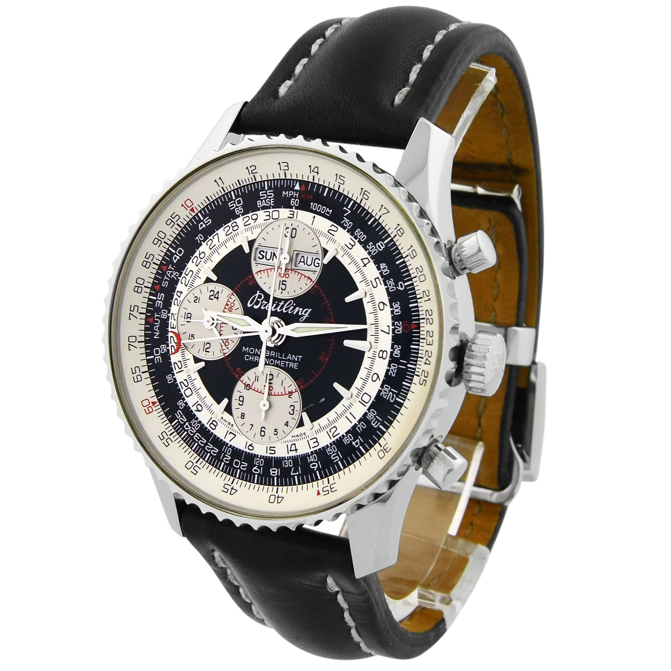 Breitling Mens Montbrilliant Datora Stainless Steel 43mm Black Dial Watch Reference #: A21330