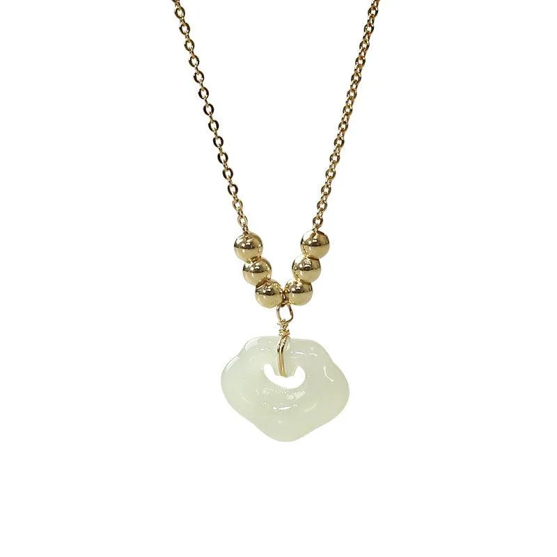 Buddhisttemple Longevity Lock Necklace Niche Hetian Jade