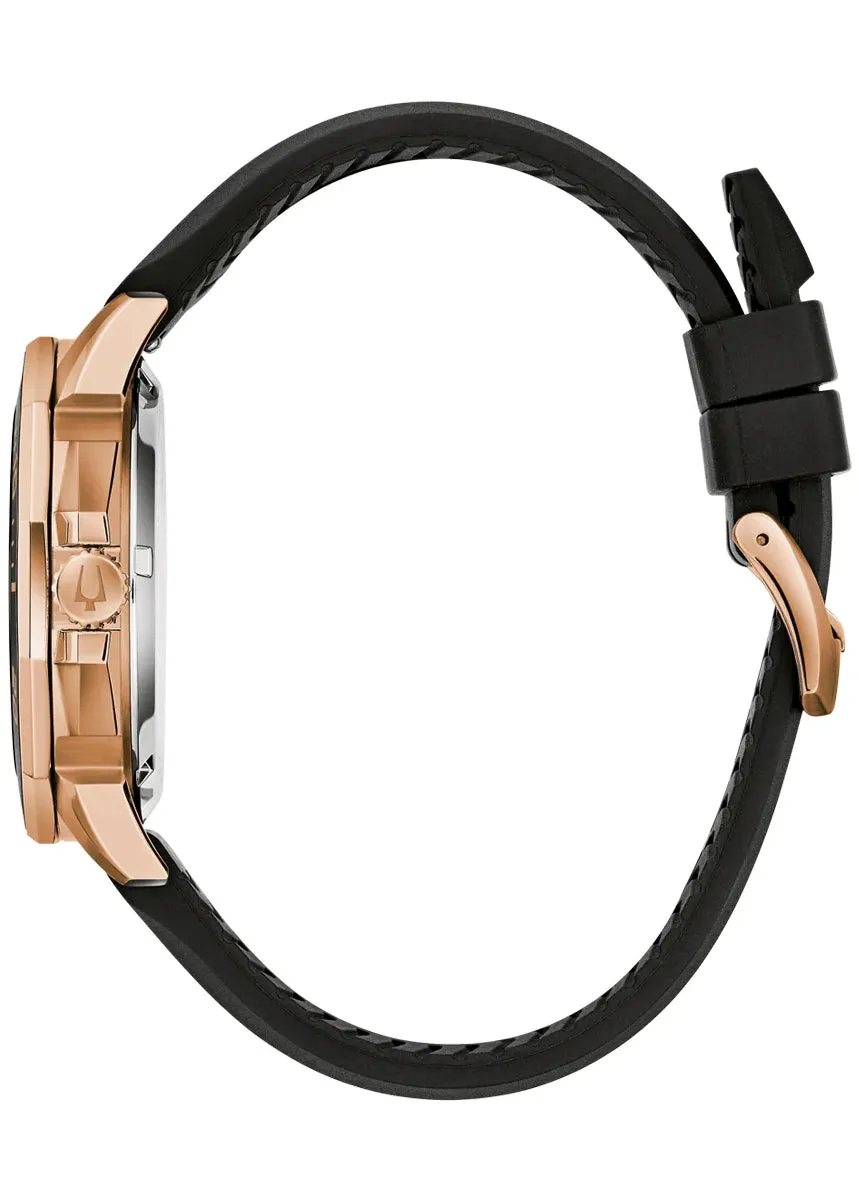 BULOVA GENTS MARINE STAR BROWN DIAL ROSE BLACK RUBBER STRAP 98B421