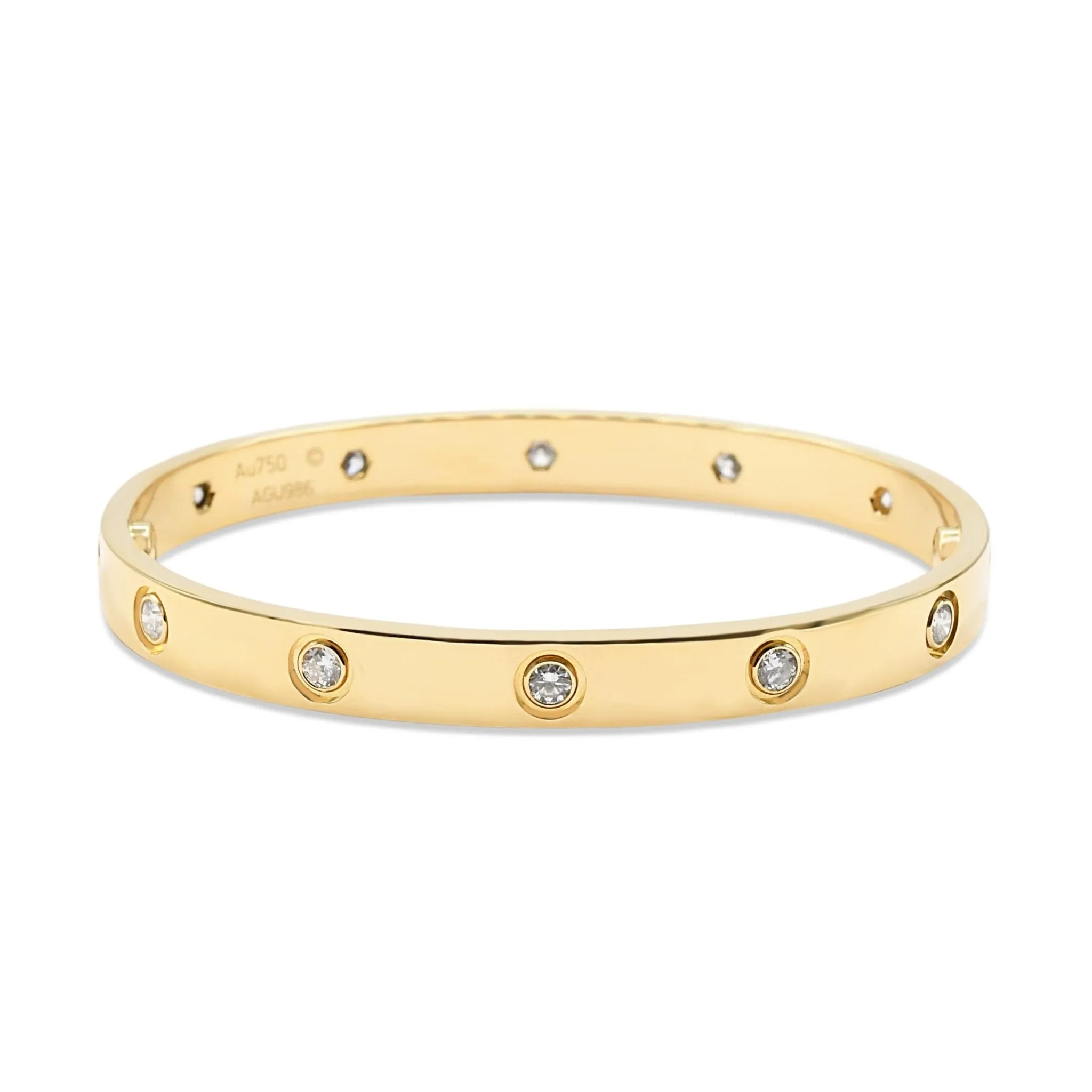 Cartier Love Bangle 10 Diamonds Size 17 - 18ct Yellow Gold
