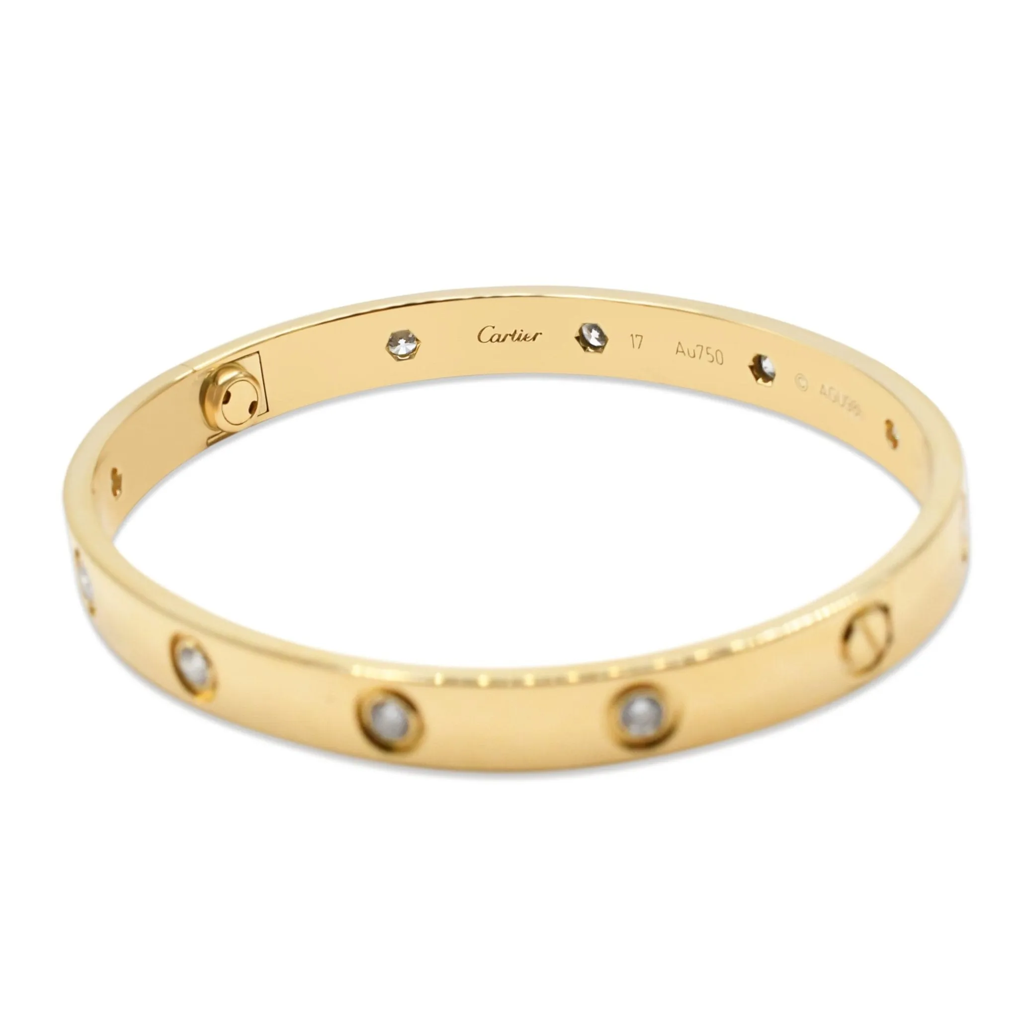 Cartier Love Bangle 10 Diamonds Size 17 - 18ct Yellow Gold