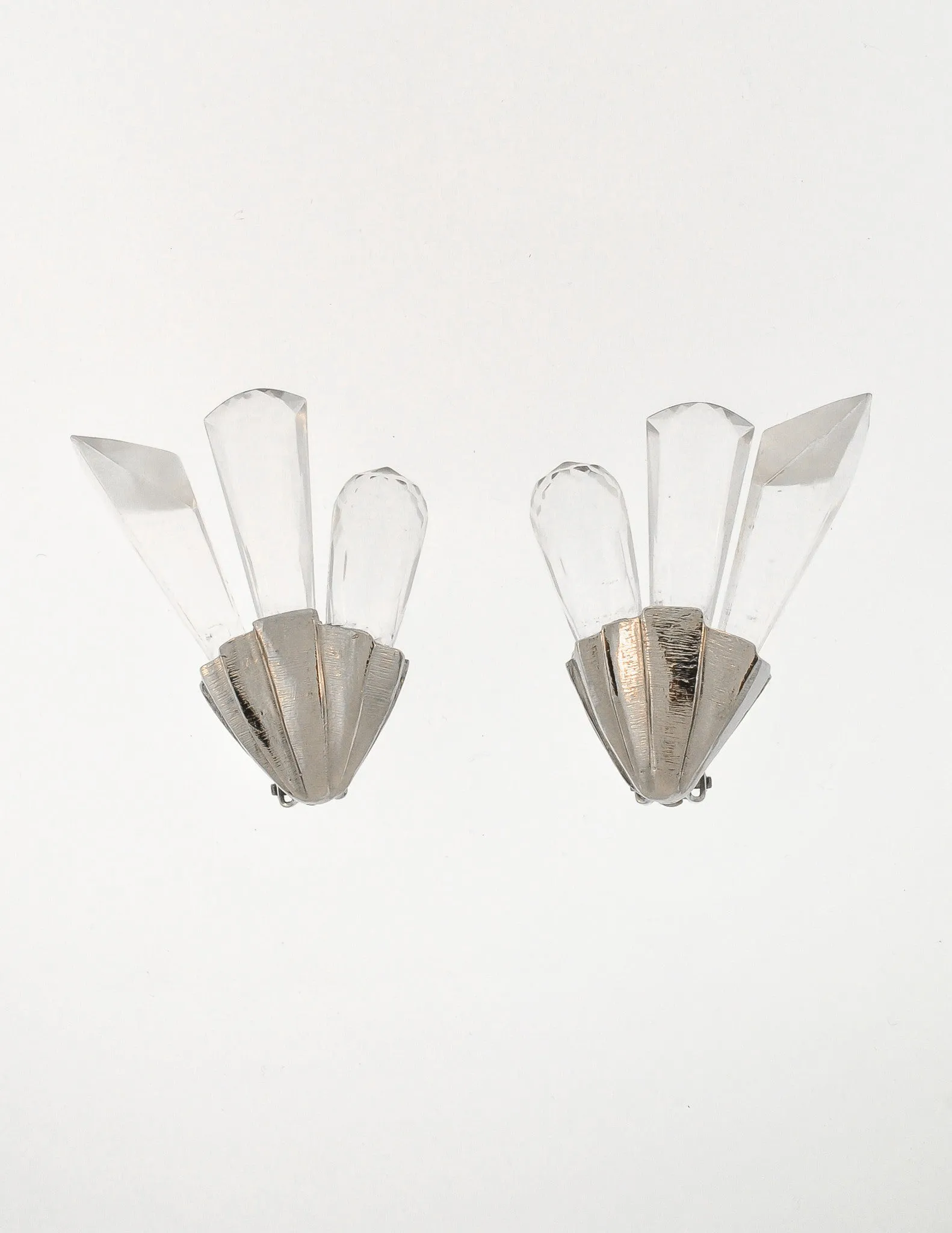 Christian Dior Vintage Silver Faceted Clear Crystal Spike Earrings