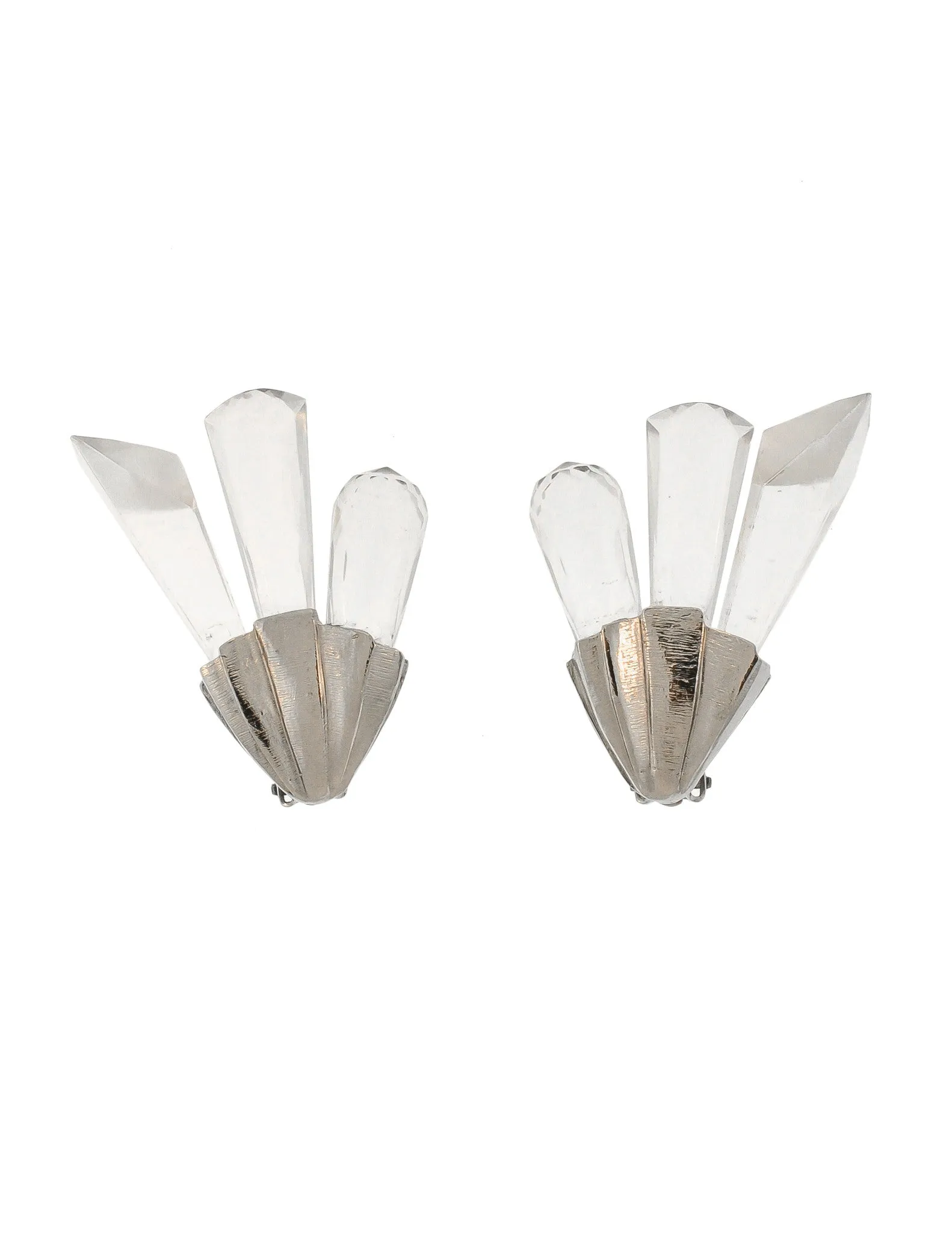 Christian Dior Vintage Silver Faceted Clear Crystal Spike Earrings
