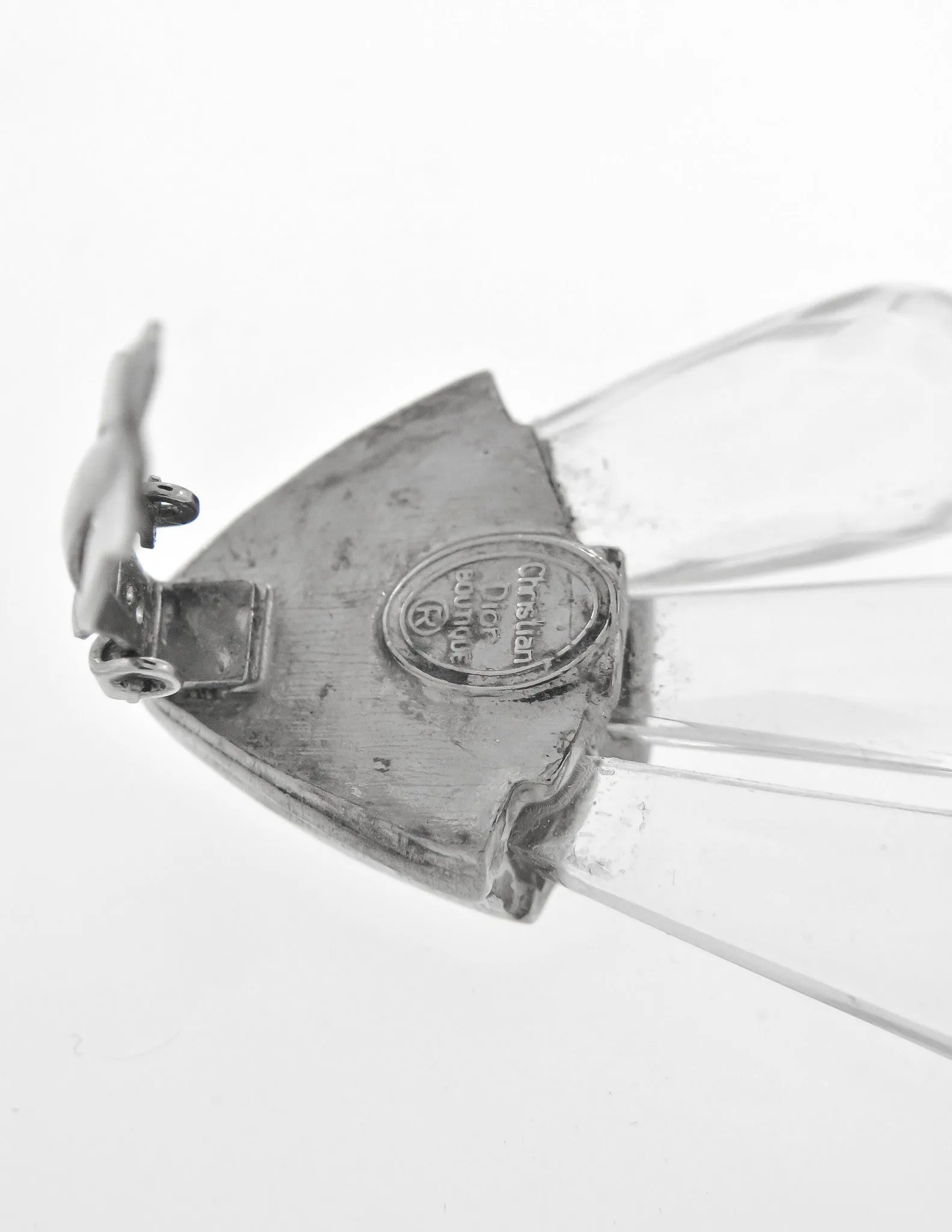 Christian Dior Vintage Silver Faceted Clear Crystal Spike Earrings