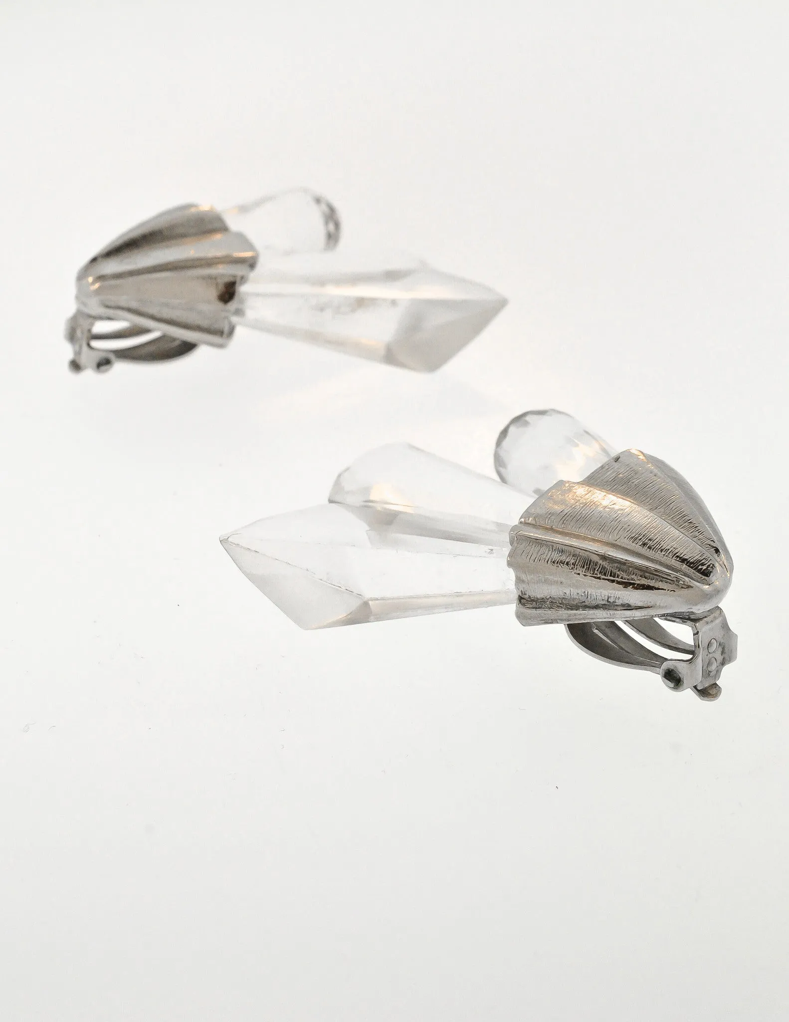 Christian Dior Vintage Silver Faceted Clear Crystal Spike Earrings