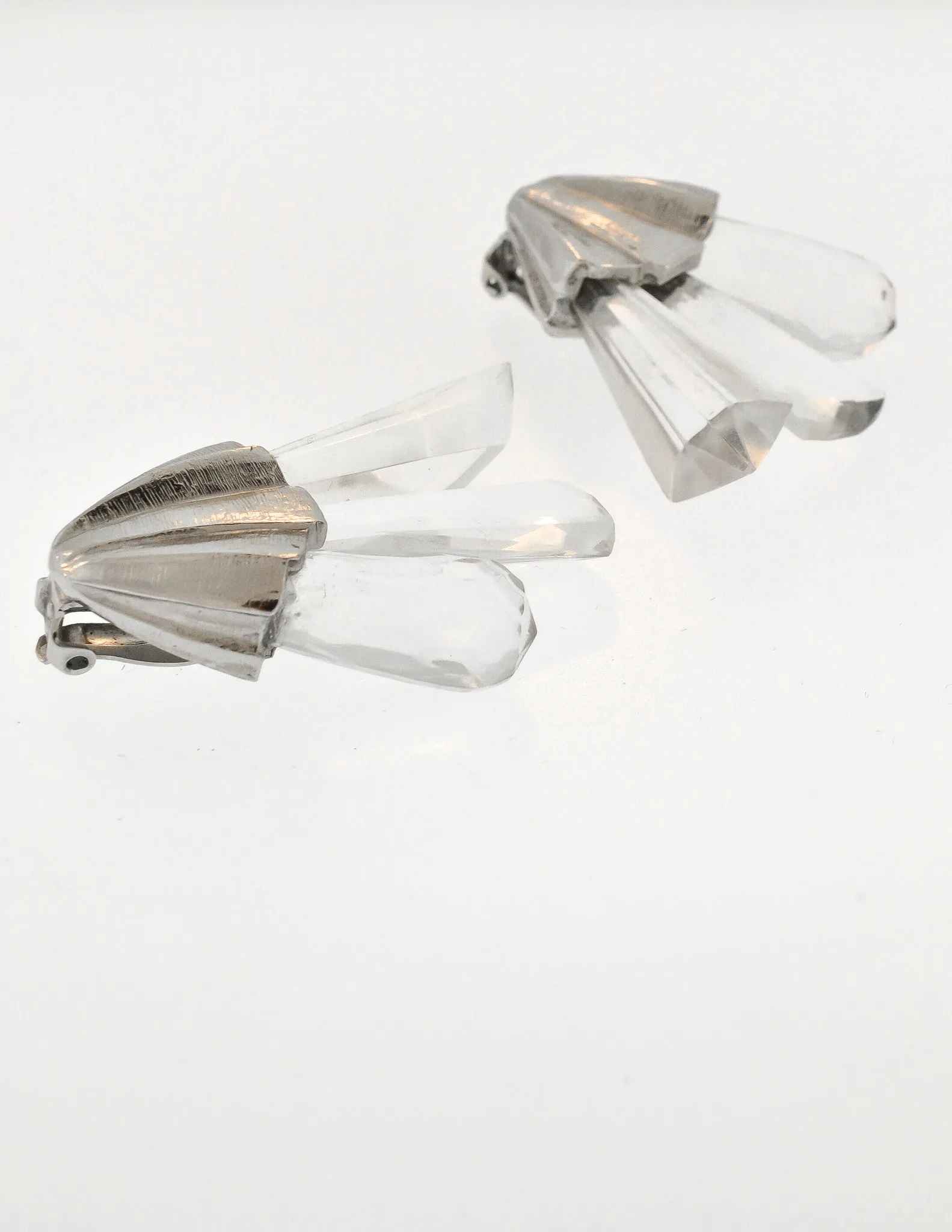 Christian Dior Vintage Silver Faceted Clear Crystal Spike Earrings