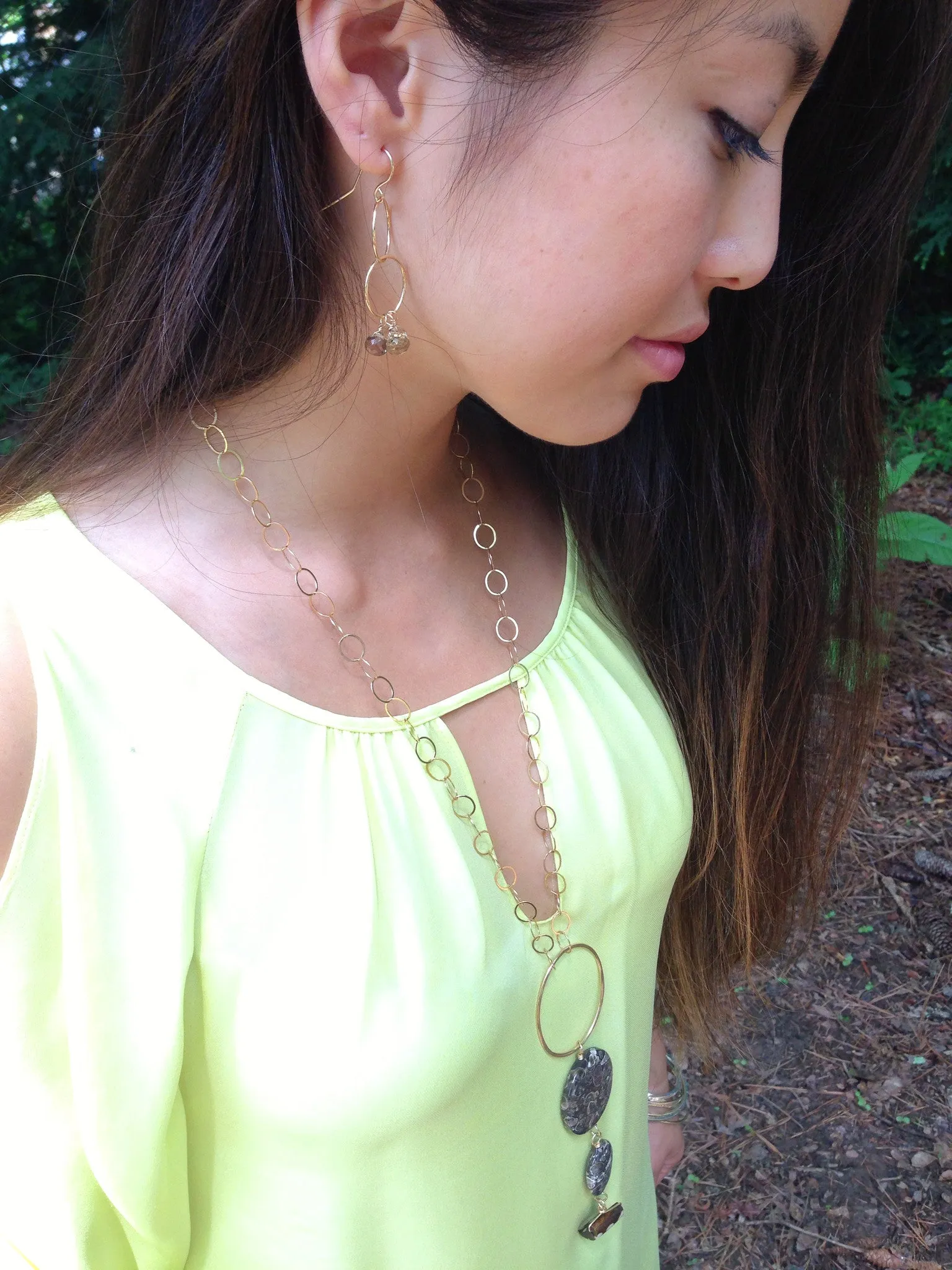 Circle Link Earrings with Quartz