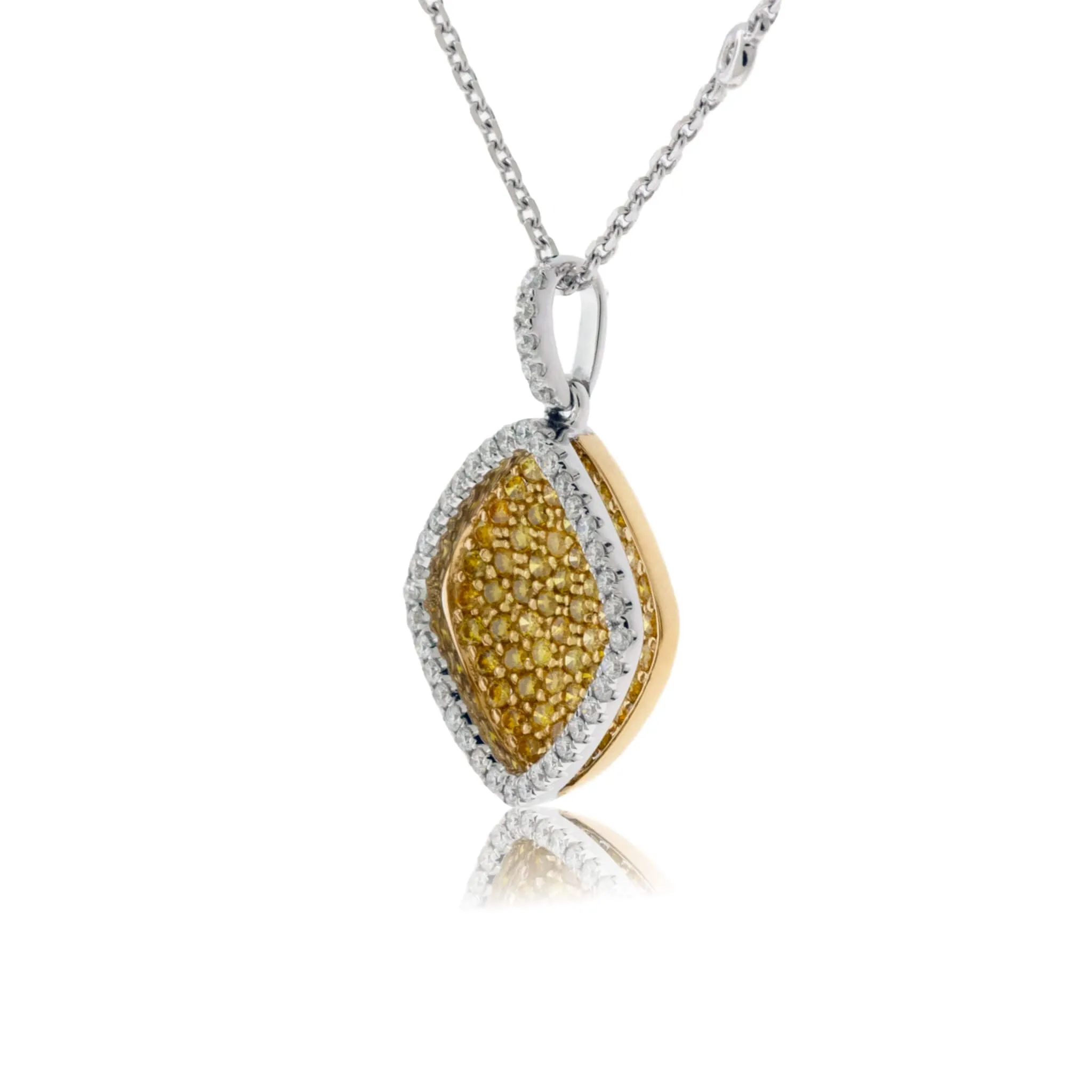 Concave Yellow Diamond with Diamond Halo Necklace