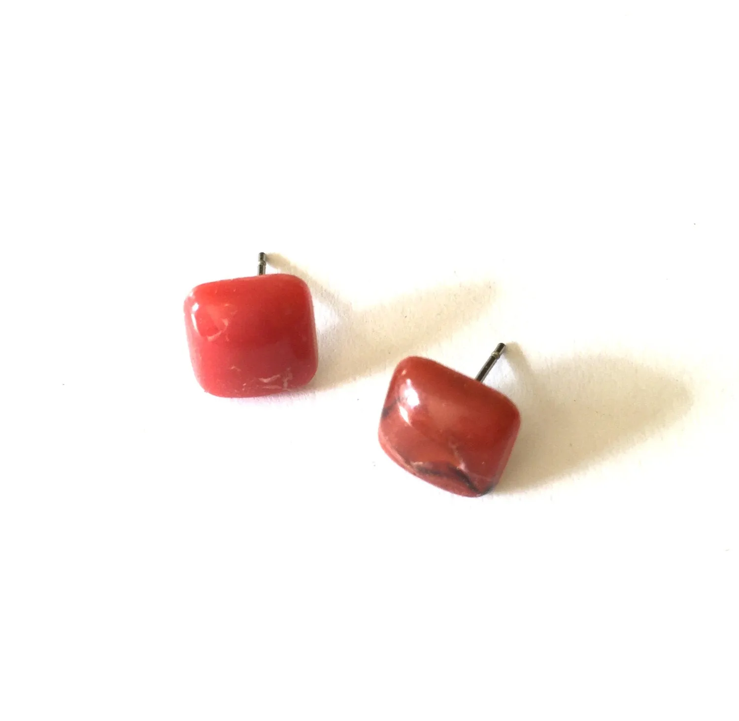 Dark Coral Flat Square Stud Earrings