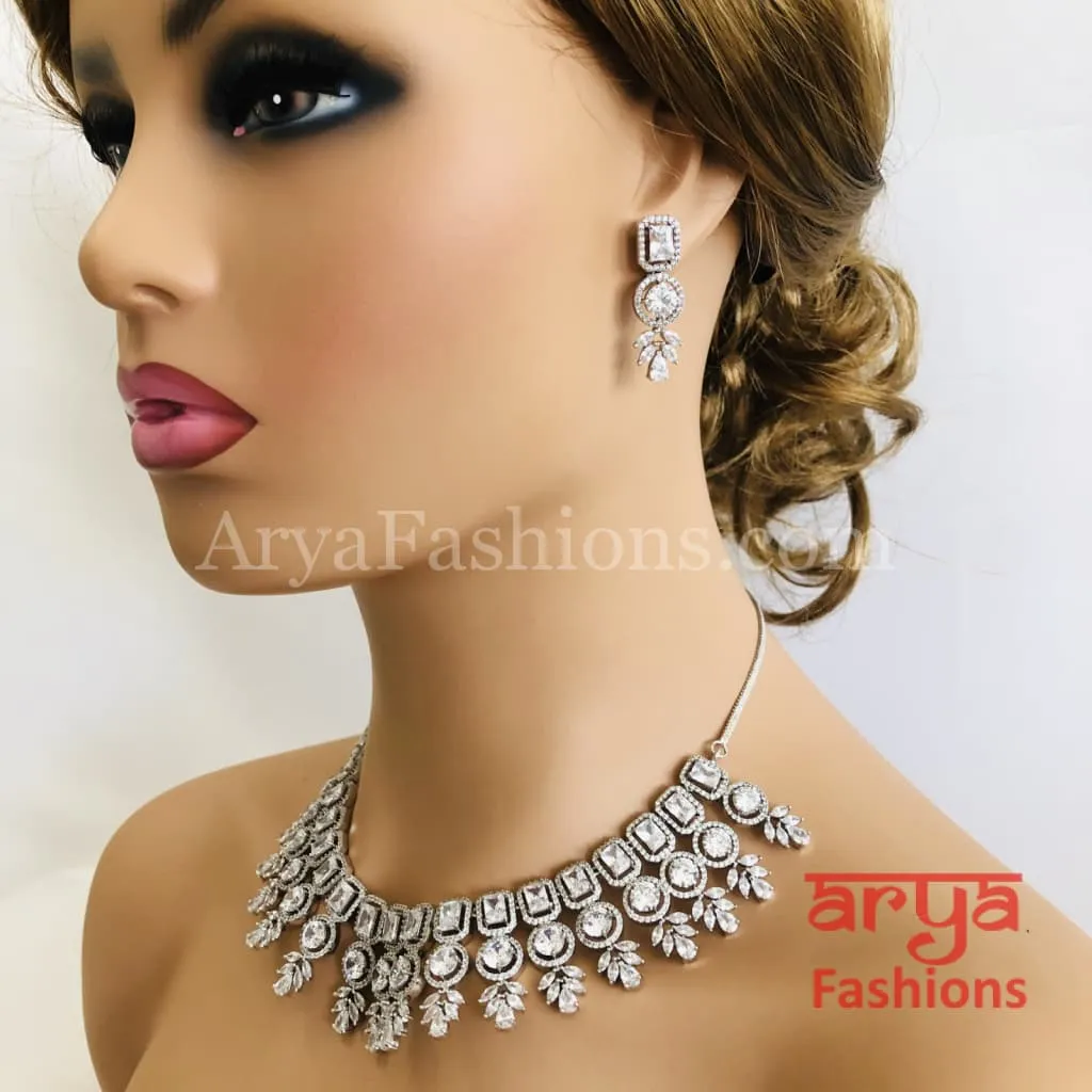 Dazzling Bridal Cubic Zirconia Necklace, CZ Wedding Necklace Set