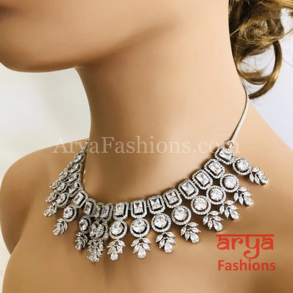 Dazzling Bridal Cubic Zirconia Necklace, CZ Wedding Necklace Set