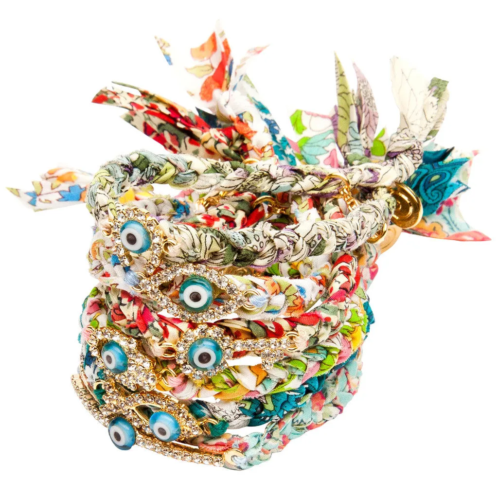 Diamante Fish Lucky Charm Liberty Print Braid Bracelet