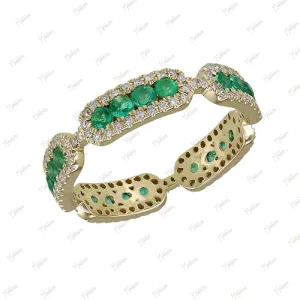 Diamond & Emerald Eternity Band Ring in US Size 7