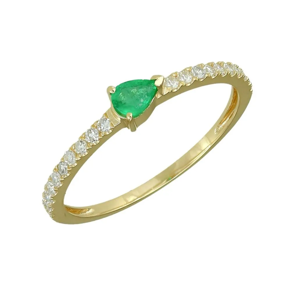 Diamond & Pear Cut Emerald Ring in US Size 5
