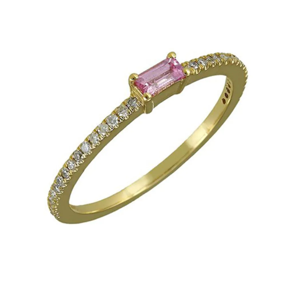 Diamond & Pink Sapphire Thin Band Ring in US Size 6