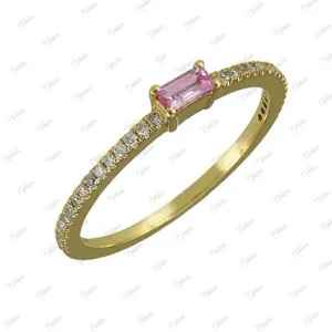 Diamond & Pink Sapphire Thin Band Ring in US Size 6