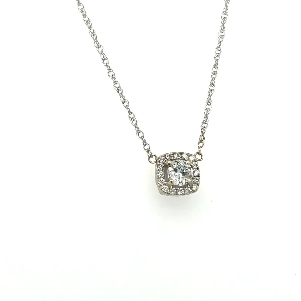 Diamond Halo Necklace 0.34CT Center Diamond in 14k White Gold at Regard Jewelry in Austin, Texas