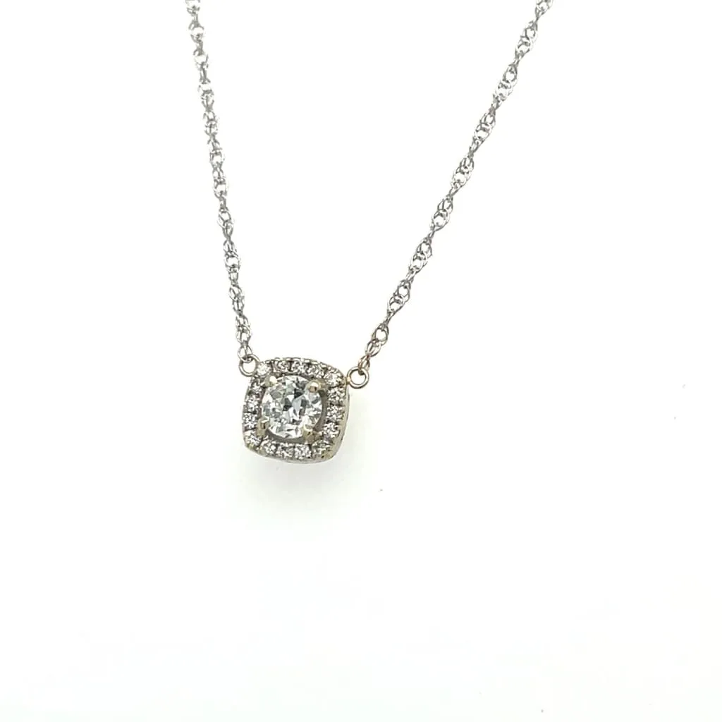 Diamond Halo Necklace 0.34CT Center Diamond in 14k White Gold at Regard Jewelry in Austin, Texas