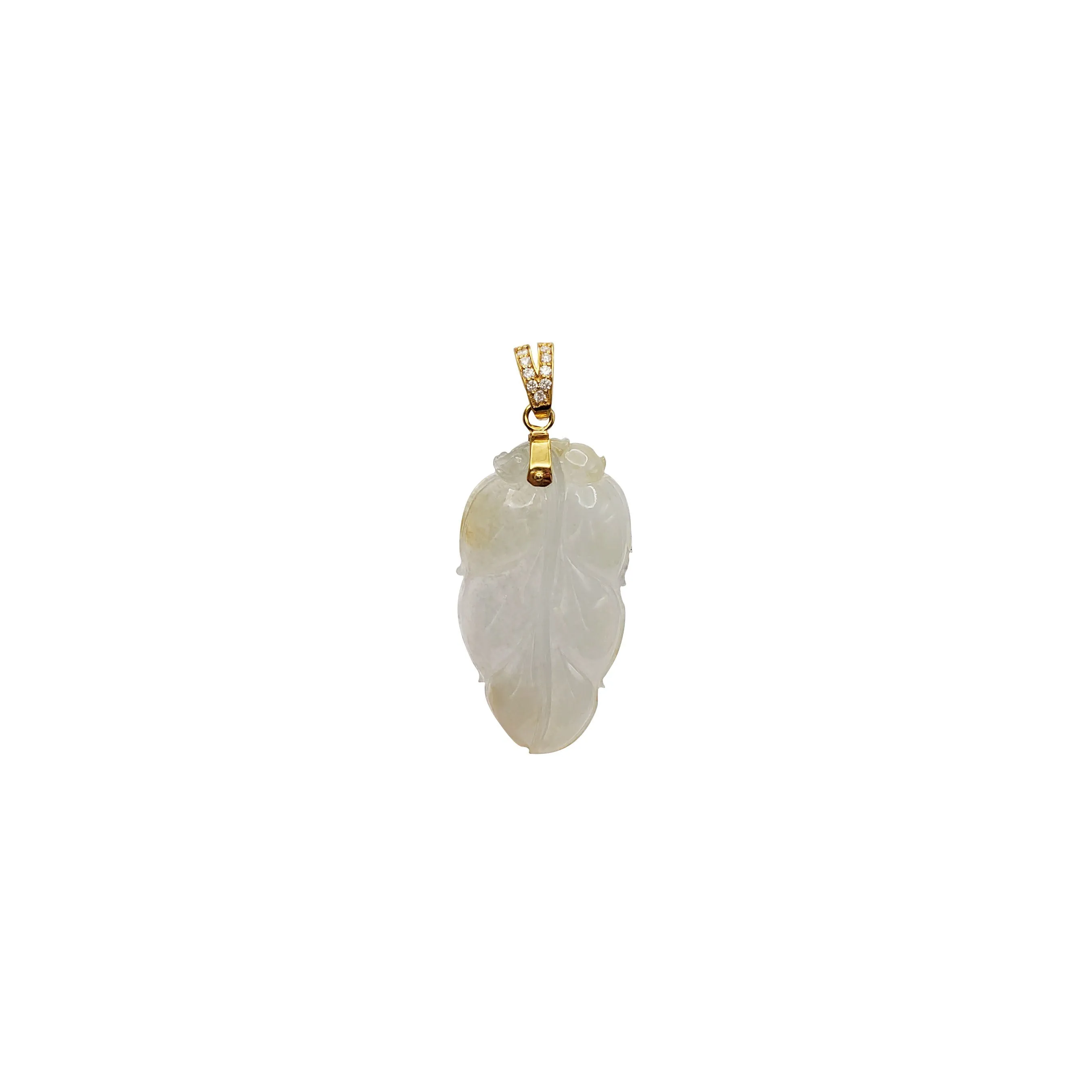 Diamond Leaf Jade Pendant (14K)