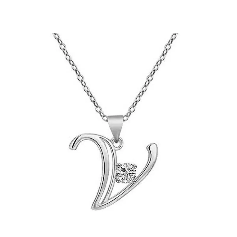 Elegant Rhinestone Letter Initial Personalized Pendant Necklace