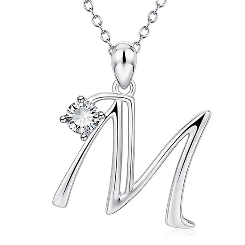 Elegant Rhinestone Letter Initial Personalized Pendant Necklace