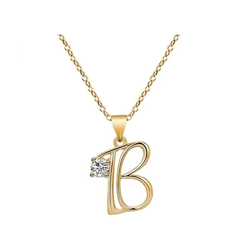 Elegant Rhinestone Letter Initial Personalized Pendant Necklace
