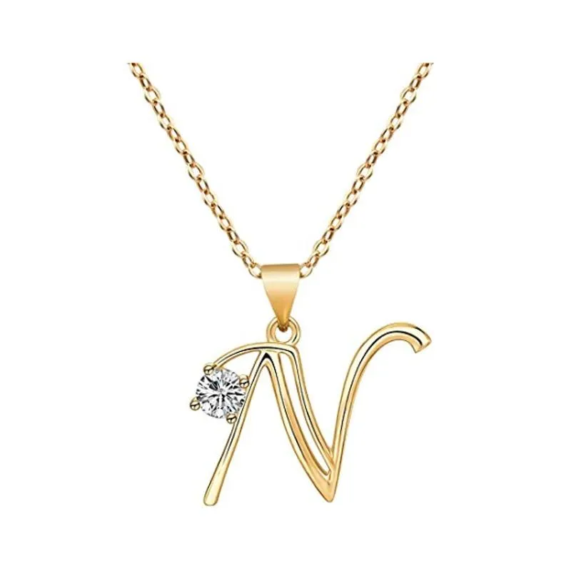 Elegant Rhinestone Letter Initial Personalized Pendant Necklace
