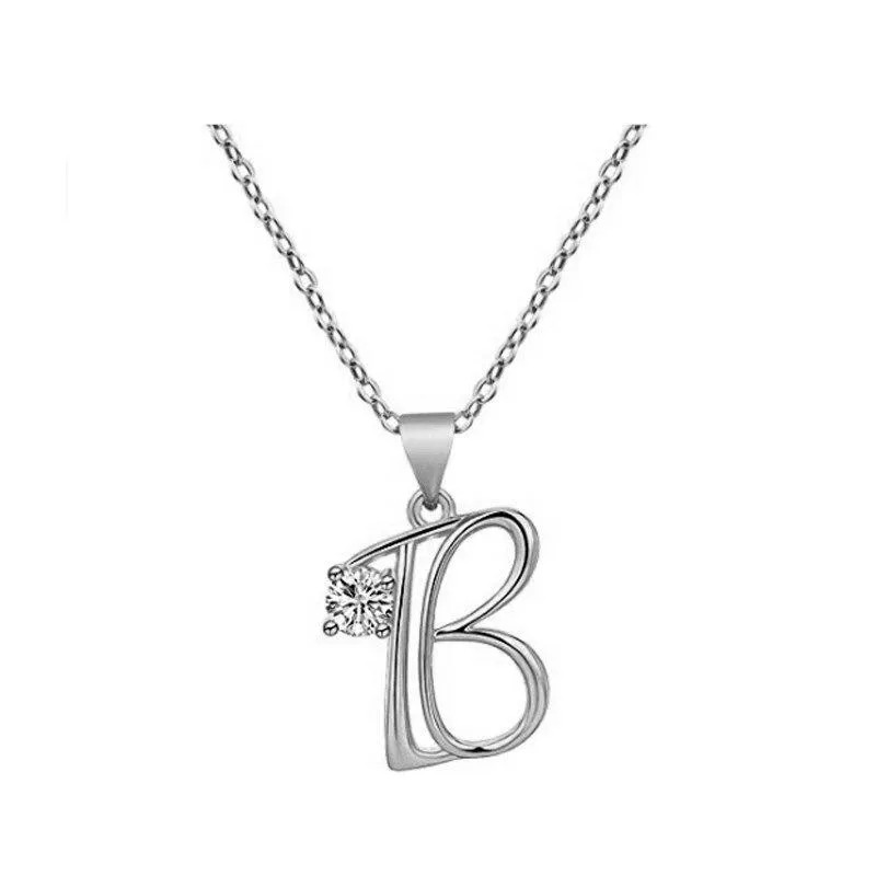 Elegant Rhinestone Letter Initial Personalized Pendant Necklace