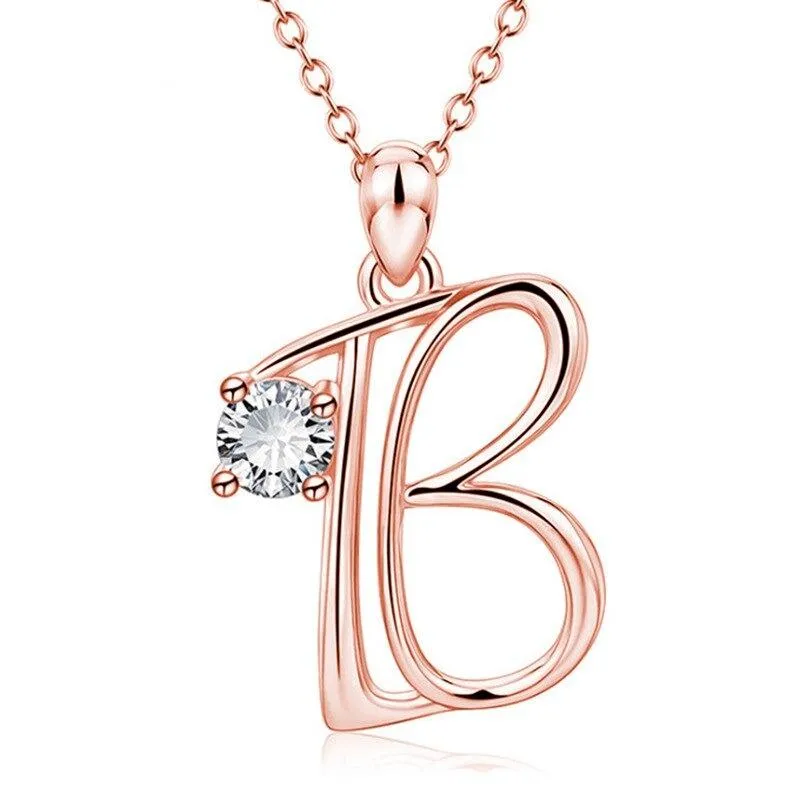 Elegant Rhinestone Letter Initial Personalized Pendant Necklace