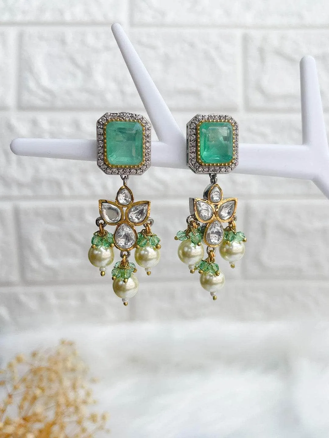 Embellished Ad Drop Earrings Light Green