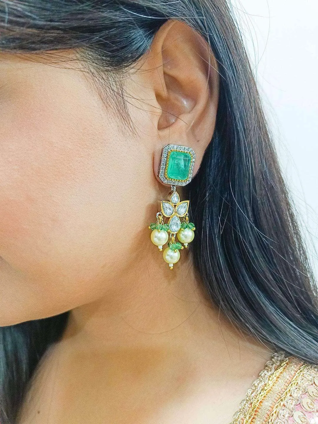 Embellished Ad Drop Earrings Light Green