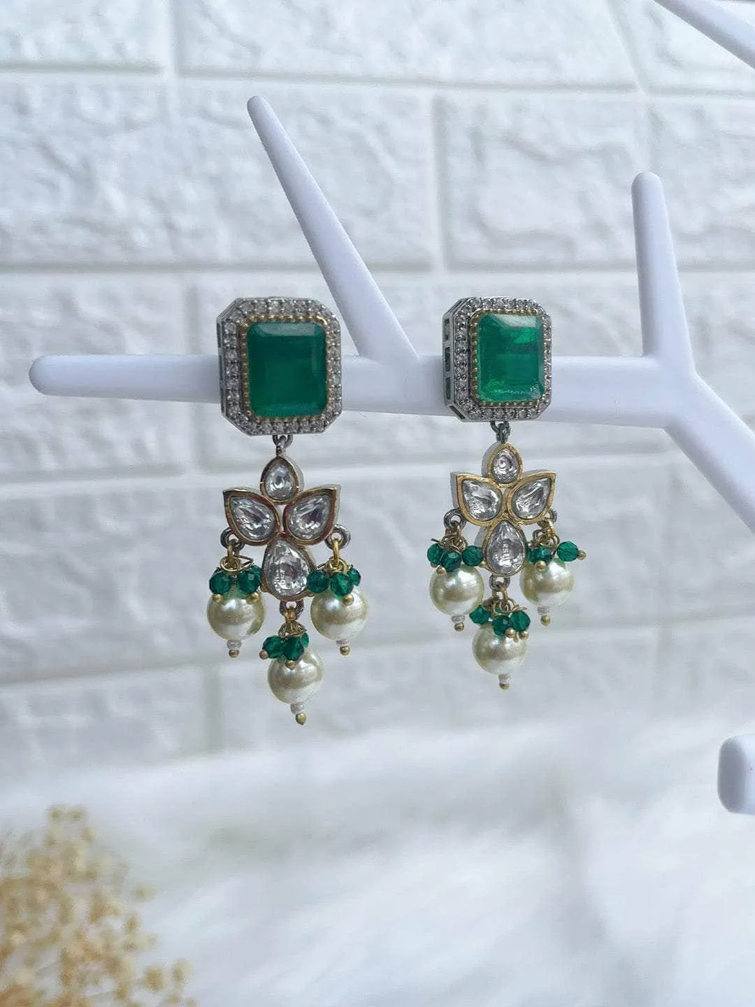 Embellished Ad Drop Earrings Light Green
