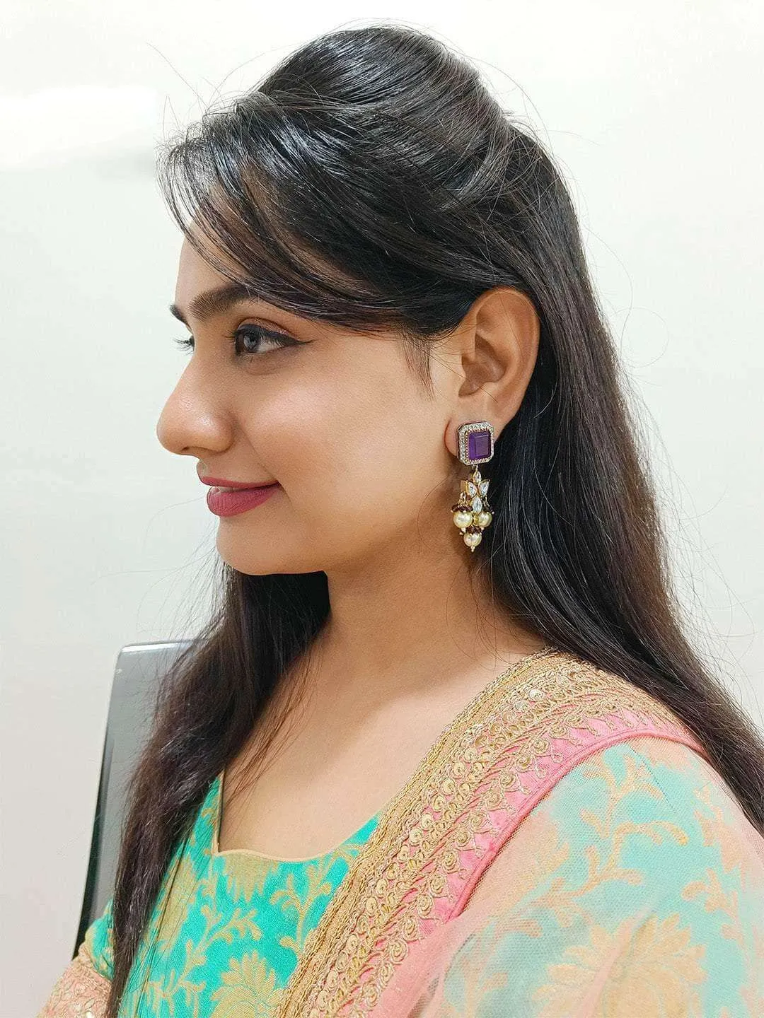 Embellished Ad Drop Earrings Light Green