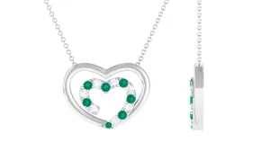 Emerald and Moissanite Twin Open Heart Necklace in Gold