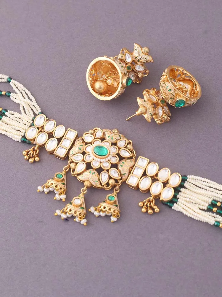 Emerald  Hemangini Temple Jewellery Set