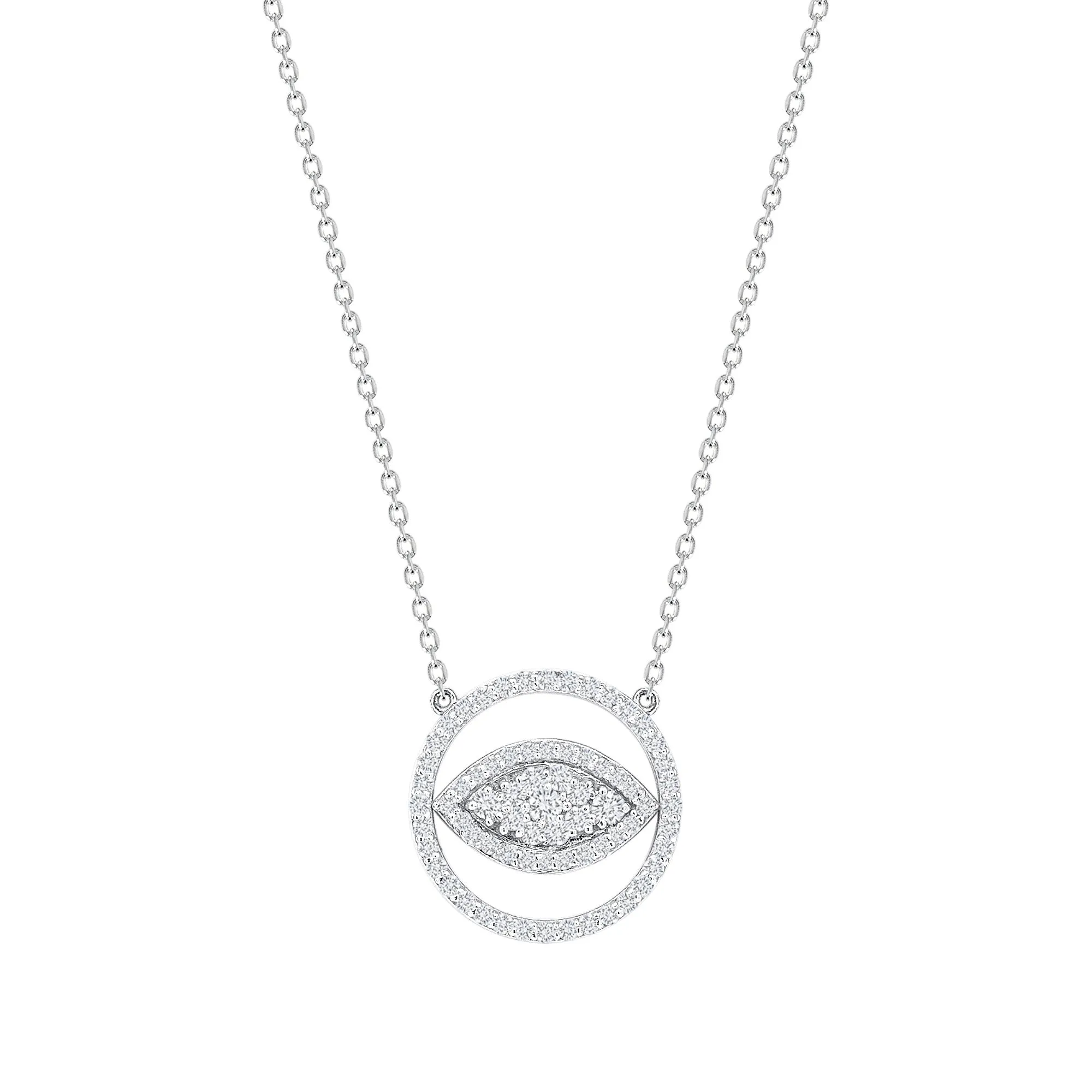 Evil Eye Diamond Necklace, 14k Gold