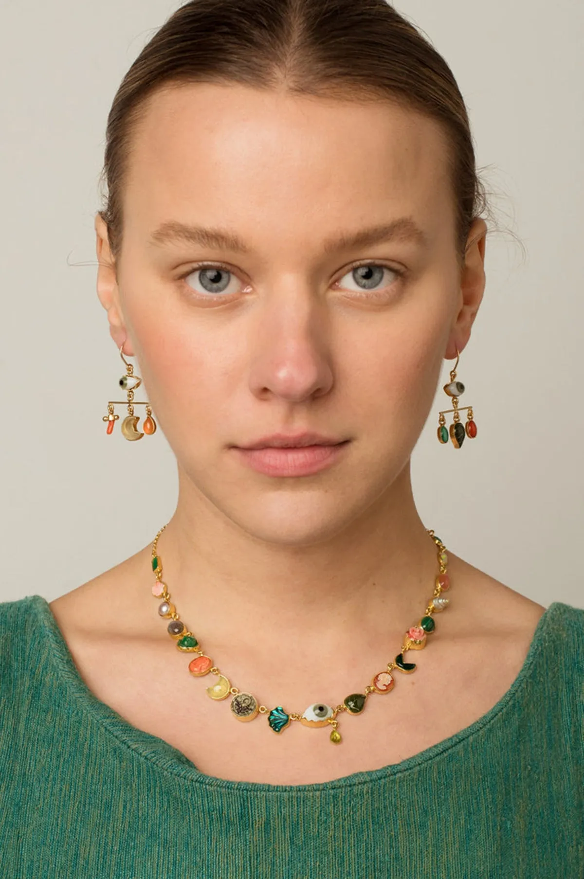 Eye Balance Drop Coral & Jade Earrings