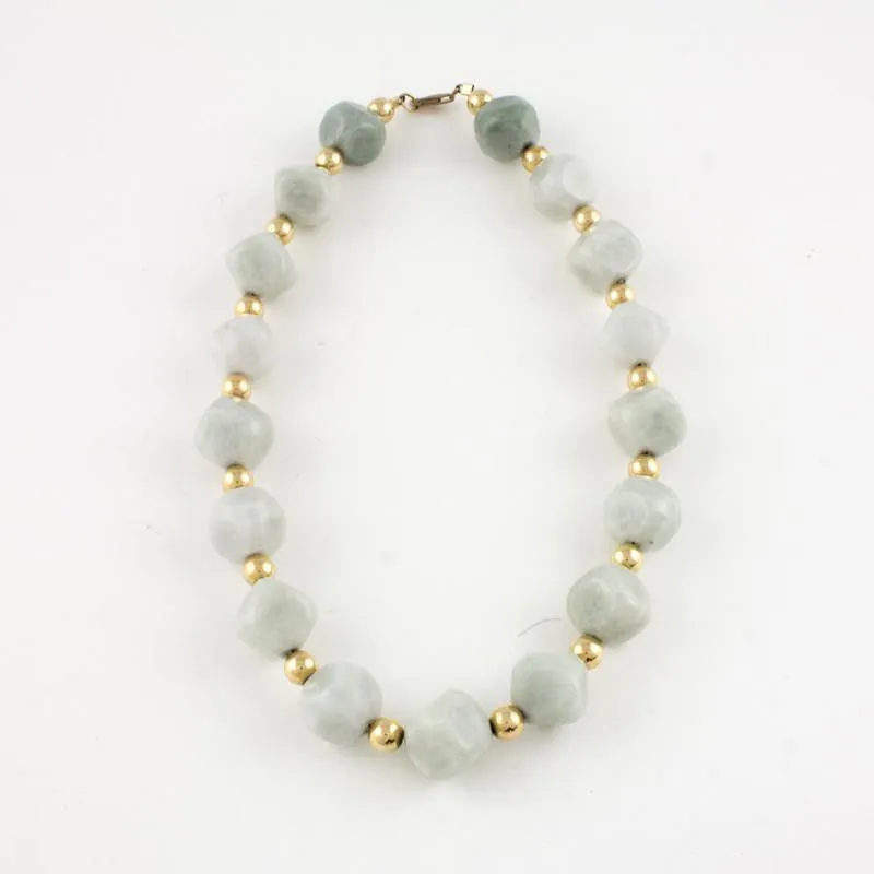 Faceted light green jade bead necklace