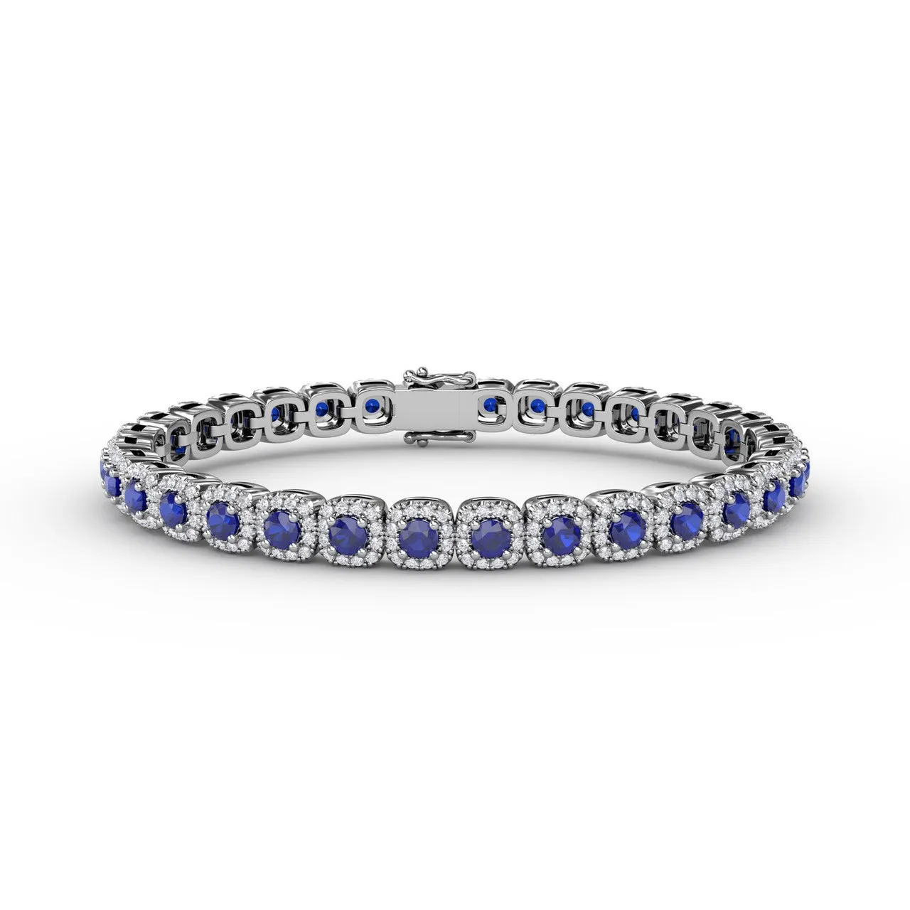 Fana 14k White Gold Cushion Cut Sapphire and Diamond Bracelet