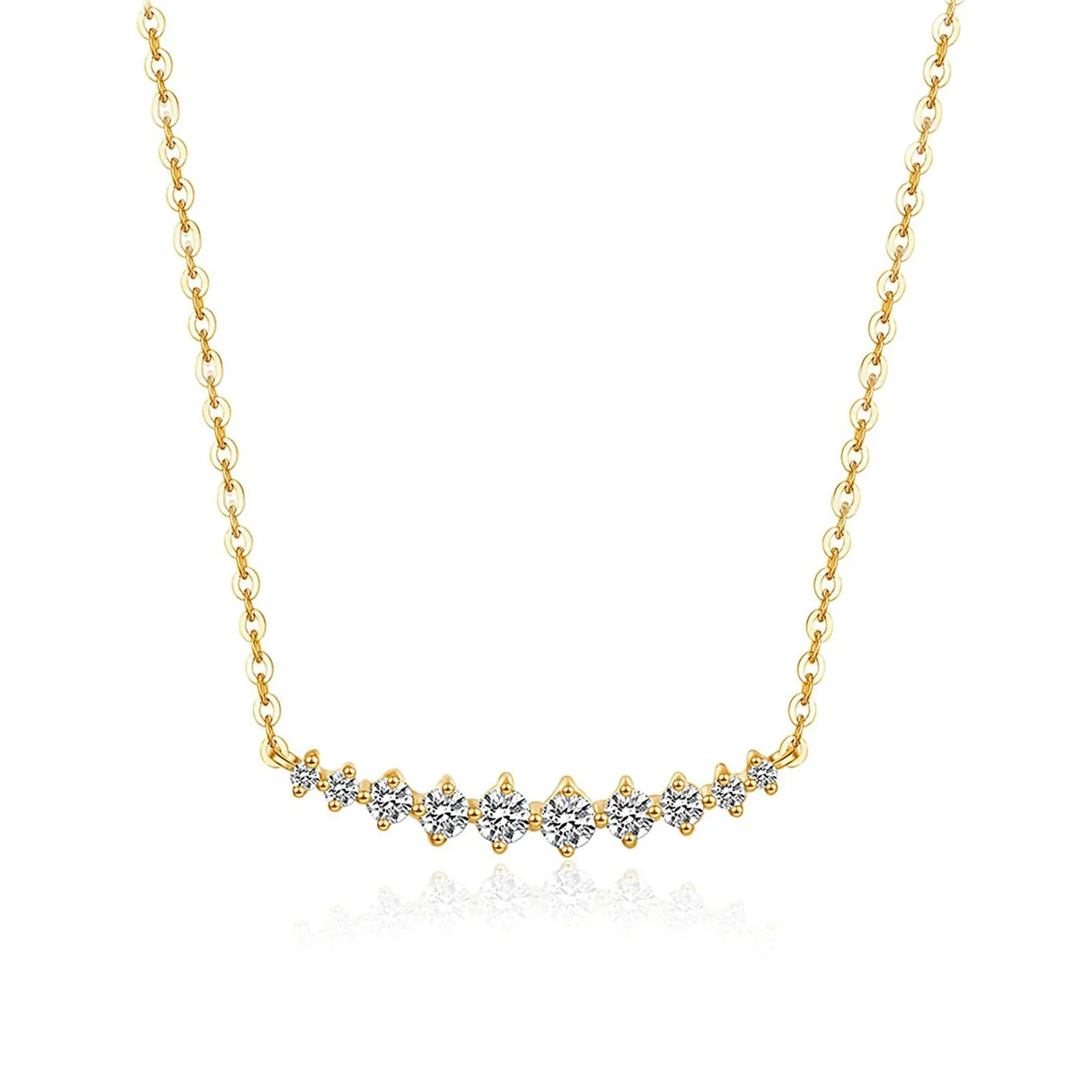 FANCIME "Mademoiselle White" Bar Smile 14K Yellow Gold Necklace