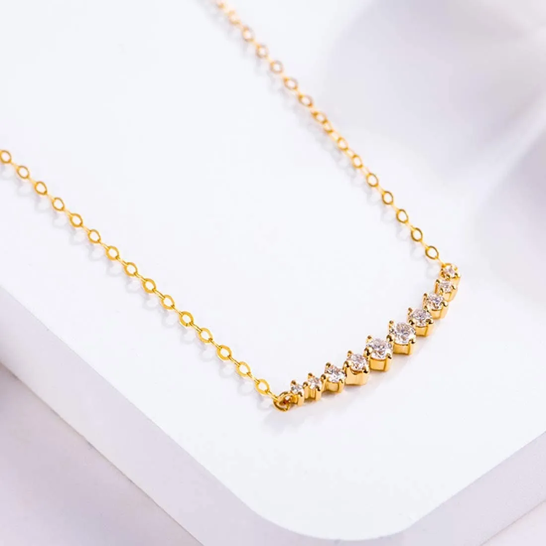 FANCIME "Mademoiselle White" Bar Smile 14K Yellow Gold Necklace