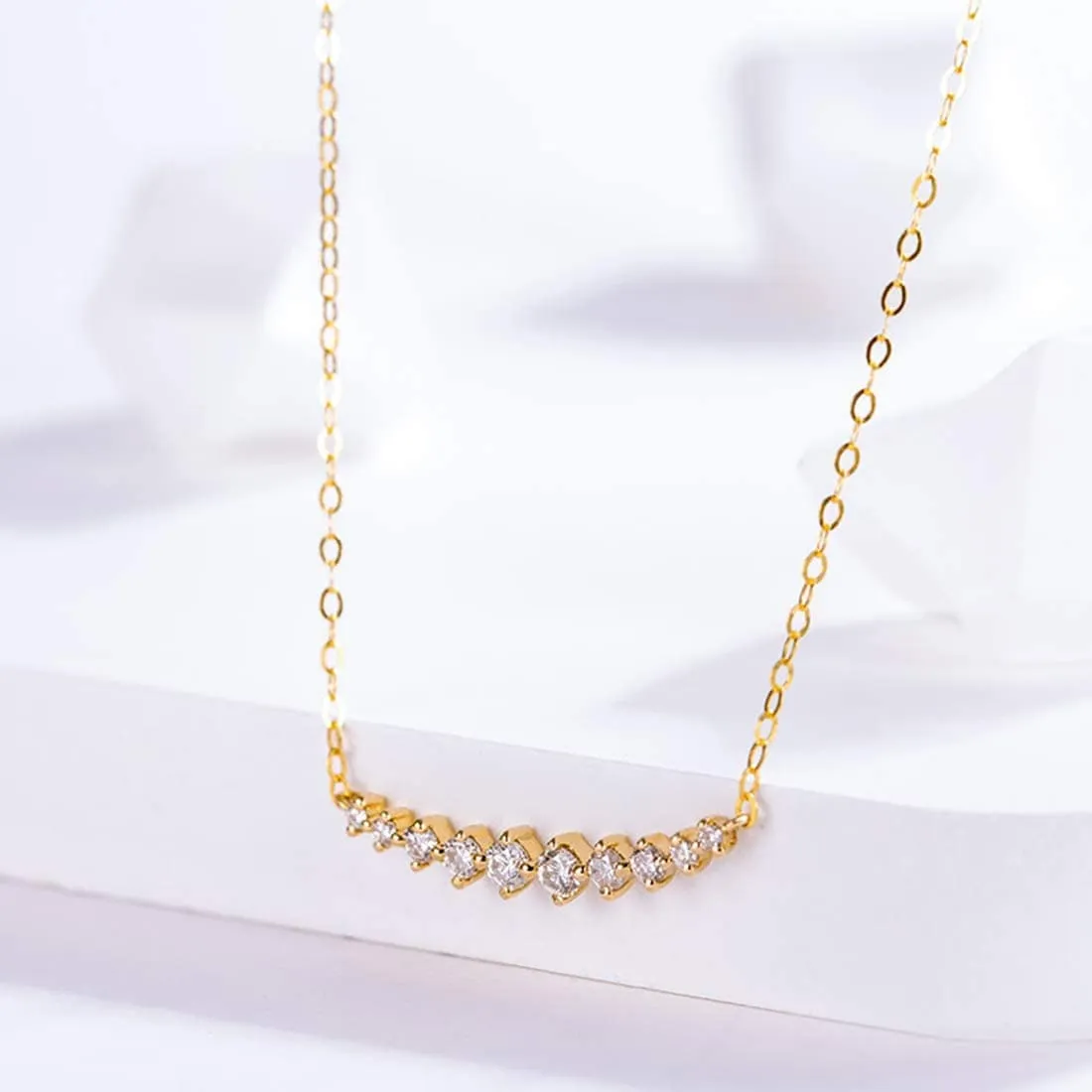 FANCIME "Mademoiselle White" Bar Smile 14K Yellow Gold Necklace