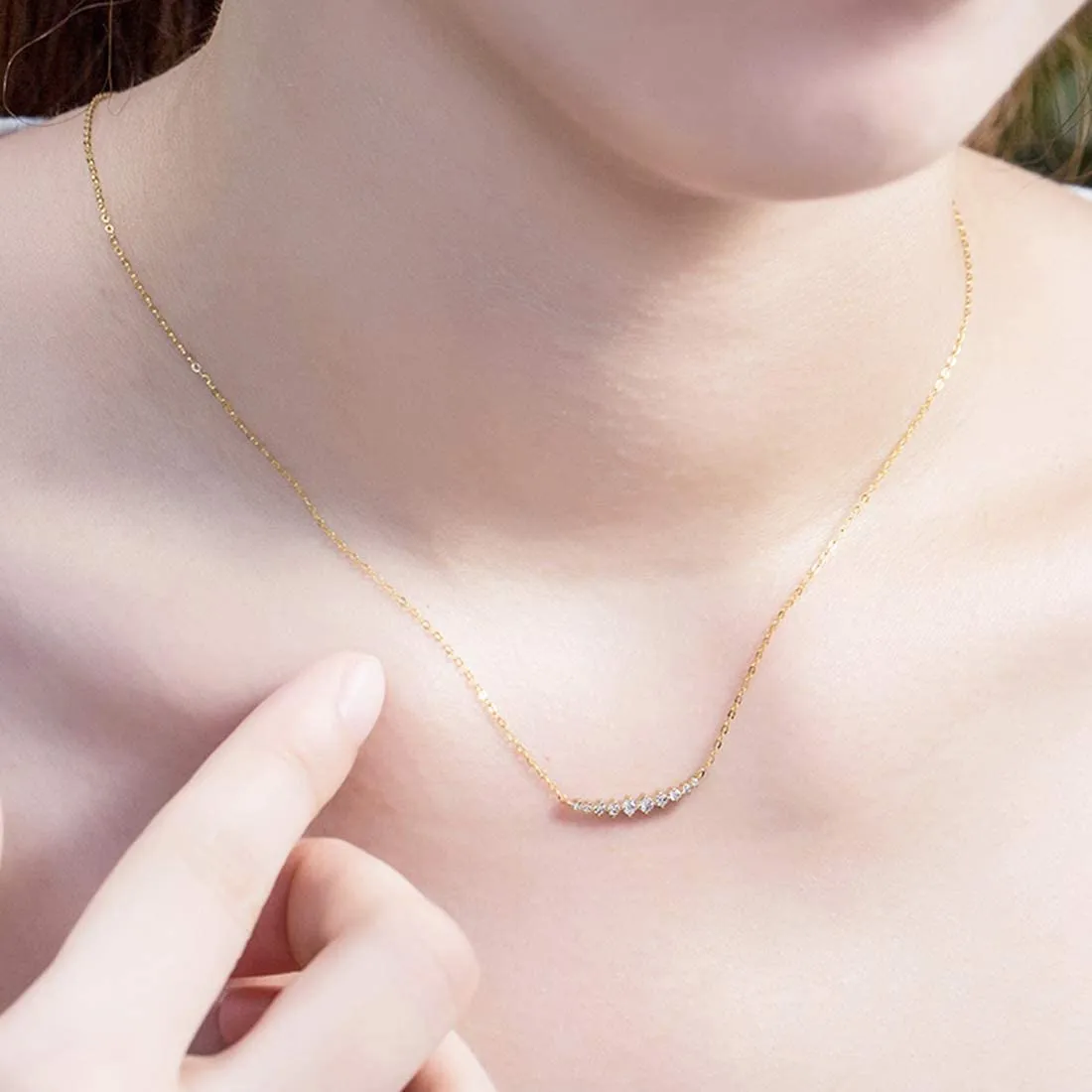 FANCIME "Mademoiselle White" Bar Smile 14K Yellow Gold Necklace