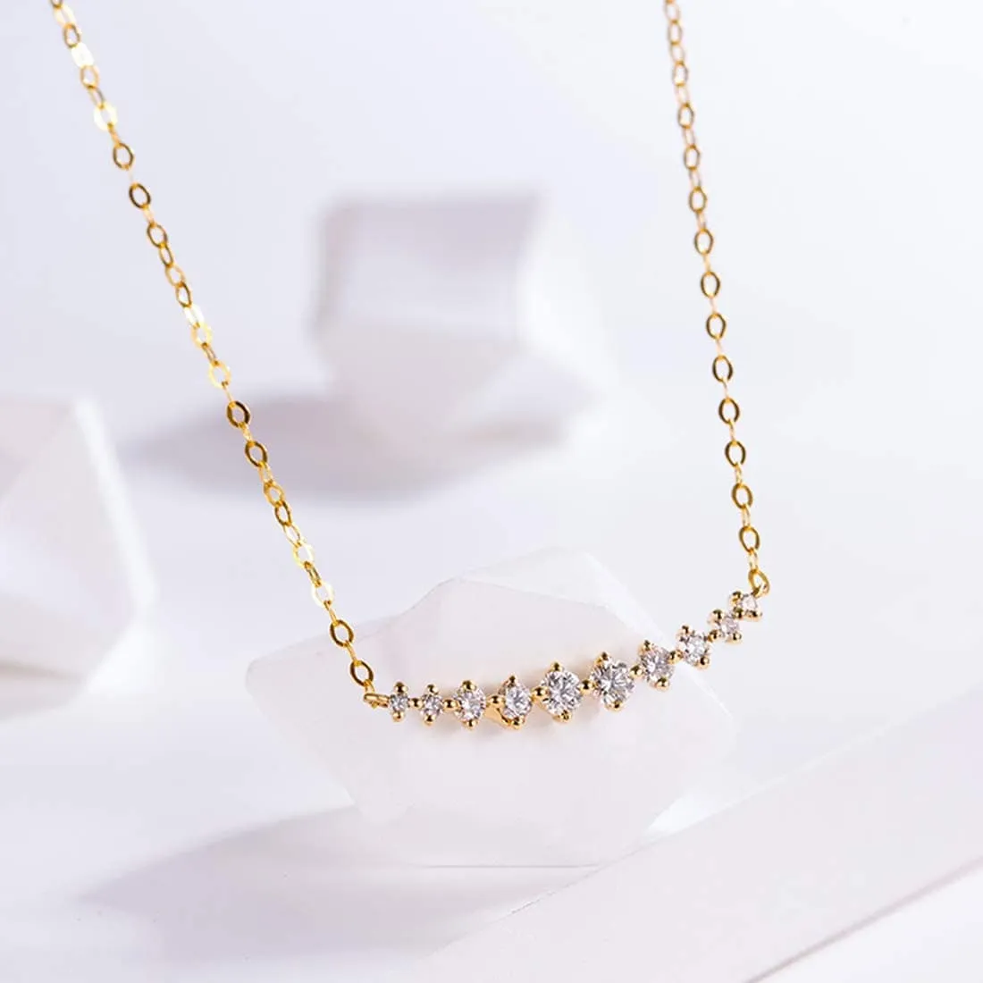 FANCIME "Mademoiselle White" Bar Smile 14K Yellow Gold Necklace