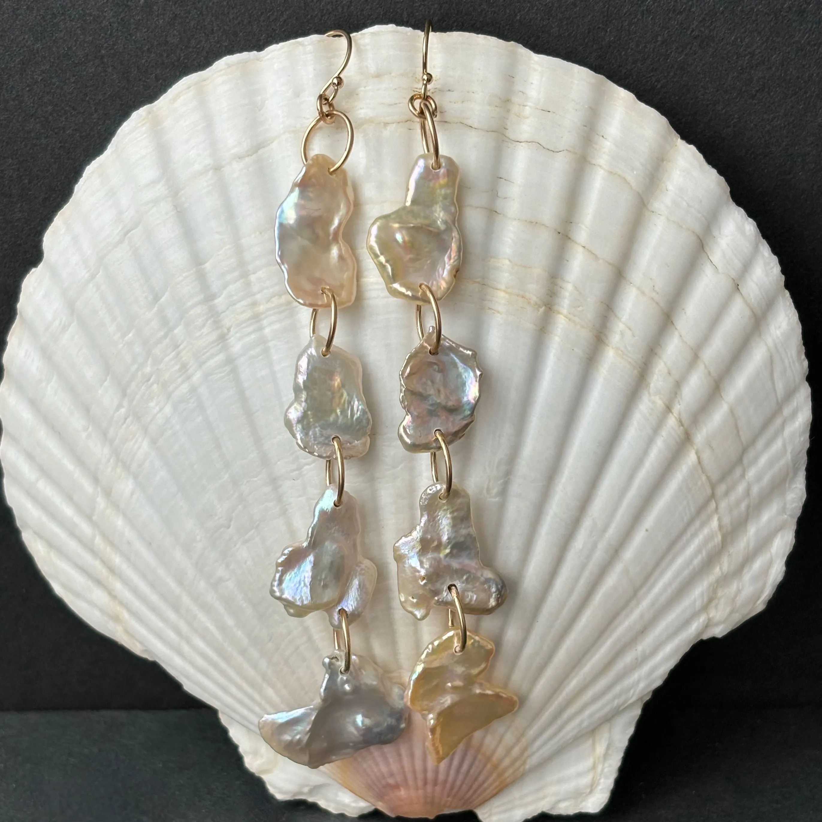 feather weight long dangle keshi pearl earrings