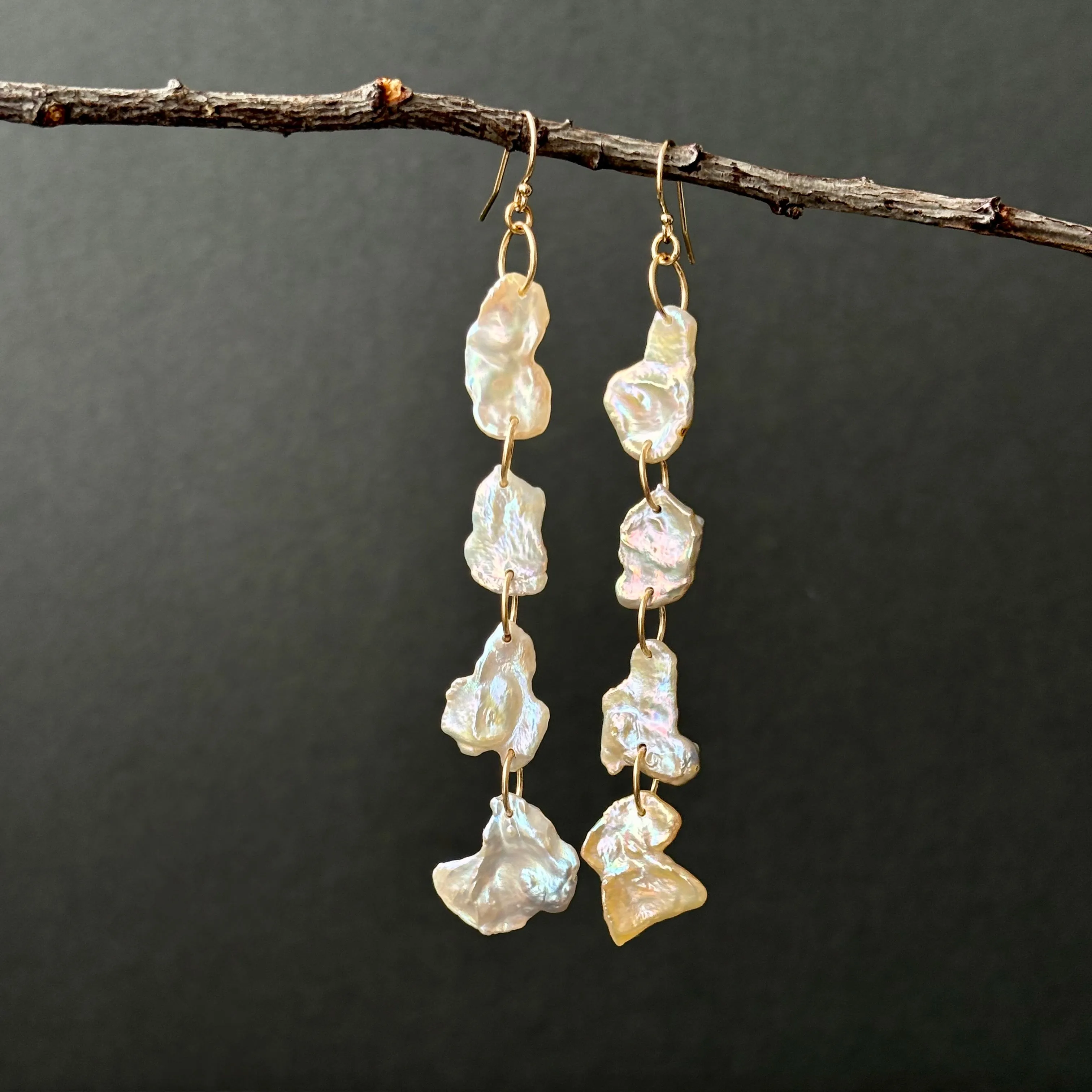 feather weight long dangle keshi pearl earrings