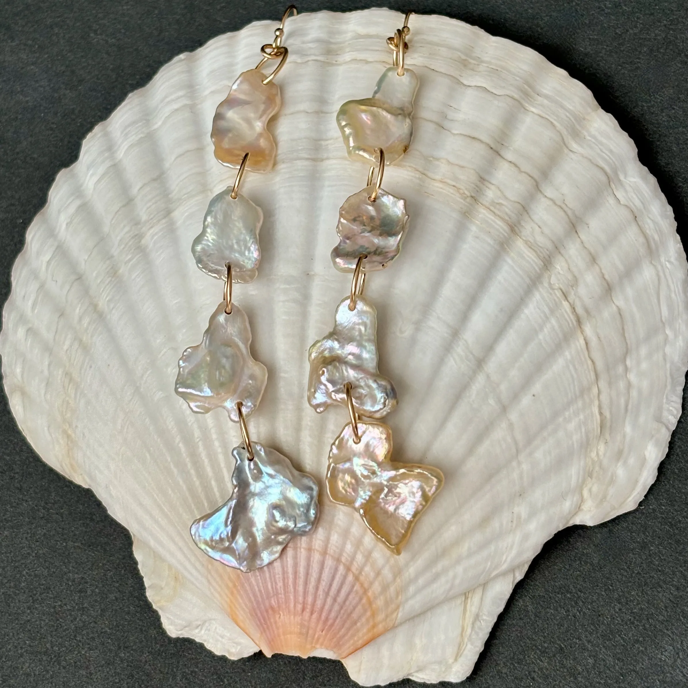 feather weight long dangle keshi pearl earrings