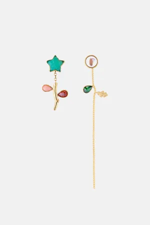 Flower Stem & Chain Drop Chrysoprase Earrings